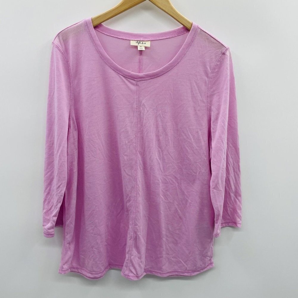 Style & Co Womens Size XXL 3/4 Sleeve Exposed Seam Casual Knit Top Purple 695